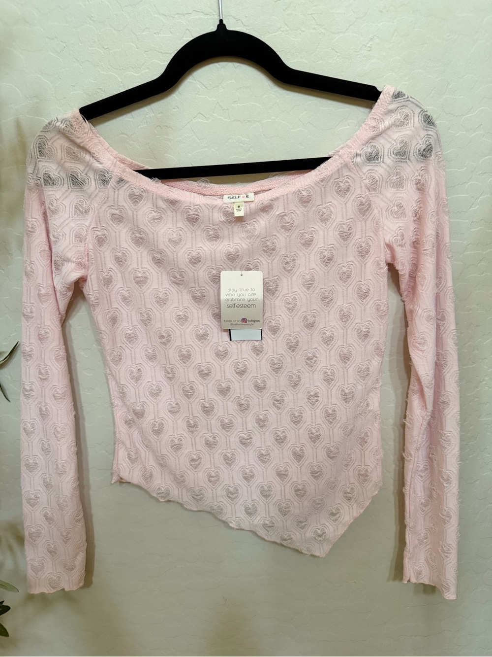 Soft Pink Lace Heart Long-Sleeve Top